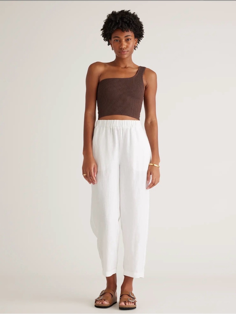 RACHEL Rachel Roy White Linen Elastic Waist Pants